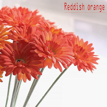 12pcs Artificial Gerbera Daisies,22 Inch Long Stem Silk Daisy Flowers,Realistic Artificial Flower Mums for Home Décor Centerpiece Wreath Supplies Wedding Bouquet,Orange