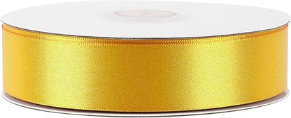 MEEDEE Yellow 1 Inch Ribbon Yellow Satin Ribbon Lux Double Faced Ribbons by 50 Yards Polyester Wrapping Ribbons for Crafts, Wedding, Flower Bouquet, Holiday Decorating