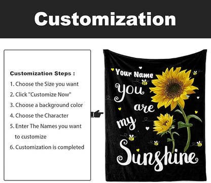 Jekeno Personalized Sunflower Blanket Custom Throw Blanket with Your Name Soft Warm Lightweight for Adults Women Gift 60"x80"