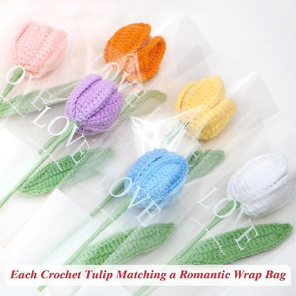Dremisland Crochet Flowers 6PCS Crochet Tulips Finished Handmade Knitted Flowers Crocheted Bouquets Pastel Floral Gift for Mothers Girls Friends Teacher Gifts for Women,Graduation Flower Home Decor