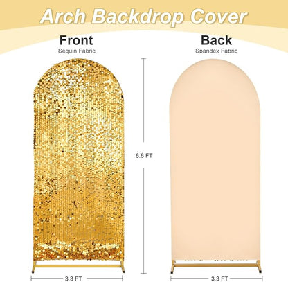 Fanqisi Big Payette Sequin Arch Covers: 6.6FT Arch Backdrop Covers Gold Shimmer Backdrop Cover for Party Bridal Shower Decorations