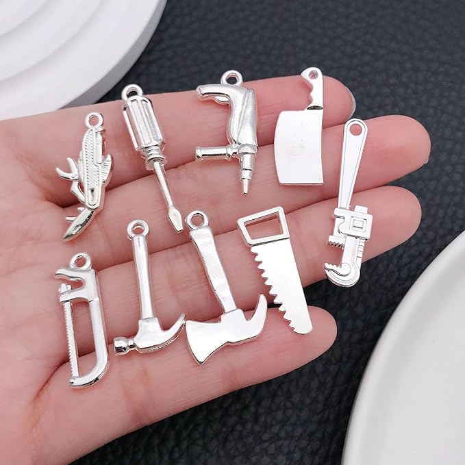 WOCRAFT 60pcs Bright Silver Tools Charms Bracelet Charms for Jewelry Making Sets DIY Necklace Bracelet Keychain Crafting Charms Kit Craft Supplies (SN903)