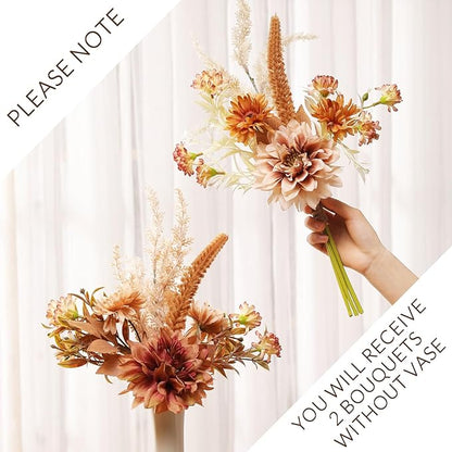Fake Flower Bouquet, Faux Flower Arrangement for Decorating Kitchens, Bedrooms, Bathrooms, Realistic Artificial Flowers Made of Silk & Plastic, Floral Decoration with Dahlia & Small Blossoms