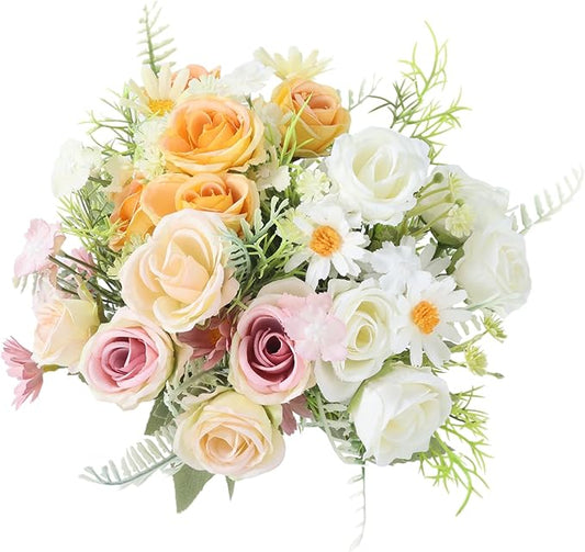 Artificial Flowers 3 Pack Artificial Fake Flowers Bouquet Wedding Bouquets Decorations Plastic Floral for Party Home Décor