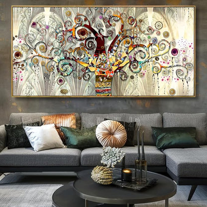 Wall Art Abstract Art Paintings Tree of Life Posters Prints Landscape Picture Colorful Modern Canvas Painting for Living Room Bedroom Office Large Decor 24"x48" with Frame