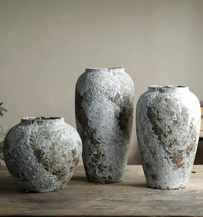 Rustic Ceramic Circular Flower Vase, Vintage Floor Tall Vases Farmhouse Decor for Living Room Entryway Table Centerpieces, Kitchen, Wedding Gift