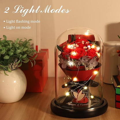 Christmas Rose Gifts for Women Birthday Gifts,Beauty and the Beast Rose in Glass Dome with 2 Light Modes, Enchanted rose Flower Roses Bouquets Christmas Women Gifts for Mom Wife Girlfriend Sister