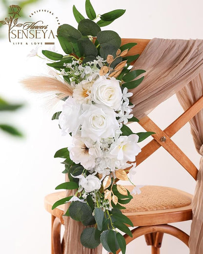 Senseya Artificial Flowers Combo, Milk White Silk Roses, Peonies, Dahlias with Stems for DIY Wedding Bouquets, Baby Shower, Table Centerpieces, Home Decor, Fake Floral Arrangements, Party Decorations