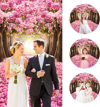 9x6ft Spring Pink Flower Backdrop Cherry Blossom Floral Petal Trees Boulevard Garden Romantic Valentine's Day Photography Background for Wedding Baby Shower Tea Party Girl Adult Portraits