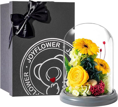 JoyFlower Preserved Sunflower Gifts for Women, Eternal Flowers Real Rose in Glass Dome, Forever Sunflowers Gift for Mom Wife Girlfriend, Unique Birthday Anniversary Graduation Sunflower Gifts for Her