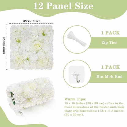 White Flower Wall Backdrop Wedding: 12 Packs 15x15 Inches 3D Floral Rose Wall Panels - Party Event Background Bridal Shower Decorations