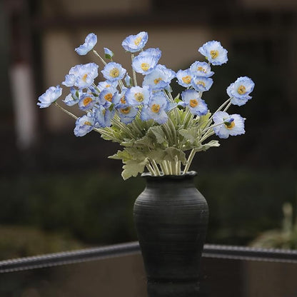 12PCS Poppy Flowers Artificial 23" Real Touch Stems Faux Poppies Silk Flowers for Home Decor Indoor (Blue)