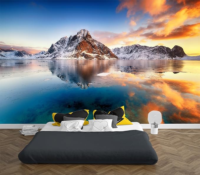 Cliouar-Beautiful Sunrise in Norway - lofotens Mural Wallpaper Peel and Stick 90" x 67"