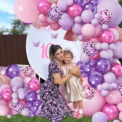 Pink and Purple Balloons,50Pcs 12 Inch Purple Pink Metallic Confetti Balloons with Ribbon for Girls Women Birthday Brida Shower Wedding Party Decorations