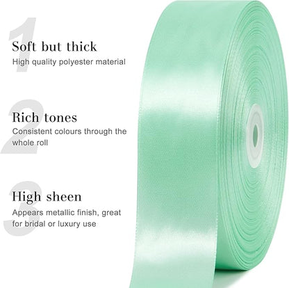 1-1/2 Inches 100 Yards Mint Green Satin Ribbon, Ribbon Roll for Flower Bouquets, Gift Wrapping, Wedding, Handmade Crafts