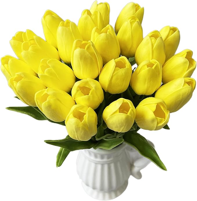 UKELER 24 Pcs Yellow Flowers Floral Artificial Tulip Flowers for Home Decorations Centerpieces Arrangement Wedding Bouquet