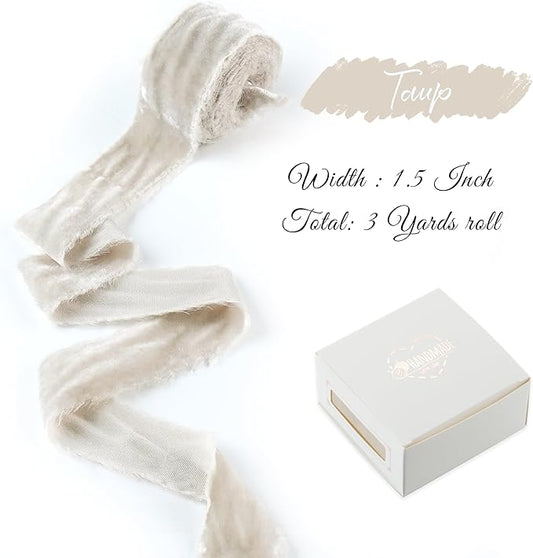 Taupe Velvet Ribbon 1.5 Inch Frayed Silk Velvet Ribbon Rustic Christmas Velvet for Gift Wrapping, Raw Edge Boho, Wedding Invitation Bridal Bouquet -3yards