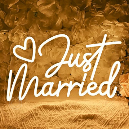 SYLHOME Just Married Led Neon Light Sign Heart Wedding Bridal Shower Backdrop Bedroom Wall Sign Decor Engagement Proposal Party Light Up Sign 15.75" X 9.25" USB
