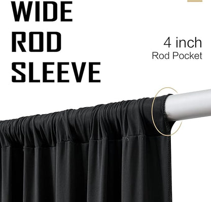 gogoparti 10x15 ft Black Backdrop Curtain for Weddings & Parties - 2-Panel Wrinkle-Free Polyester Drape, 15 FT Long for Birthday, Baby Shower, Halloween Photography Background