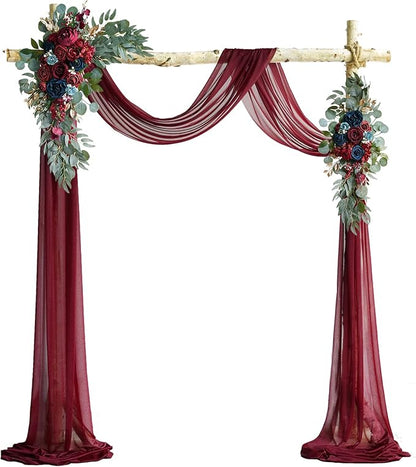 ponatia Artificial Wedding Arch Flowers Kit(Pack of 3), Burgundy Flowers with 26Ft Shiny Arch Draping Fabric, Navy Arch Flowers for Wedding Decoration, Wedding Ceremony Reception Backdrop Decorations