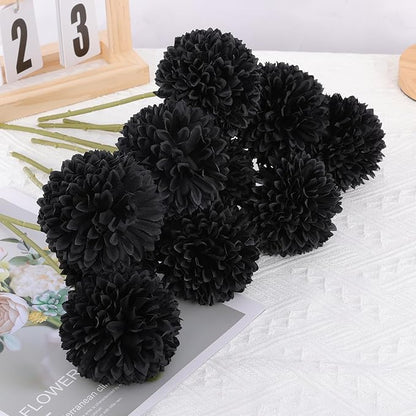 12 Pcs Black Artificial Chrysanthemums Flowers Silk Fake Mums Flowers for Halloween Ghothic Wedding Table Centerpiece Christmas Home Decor (12, Black)