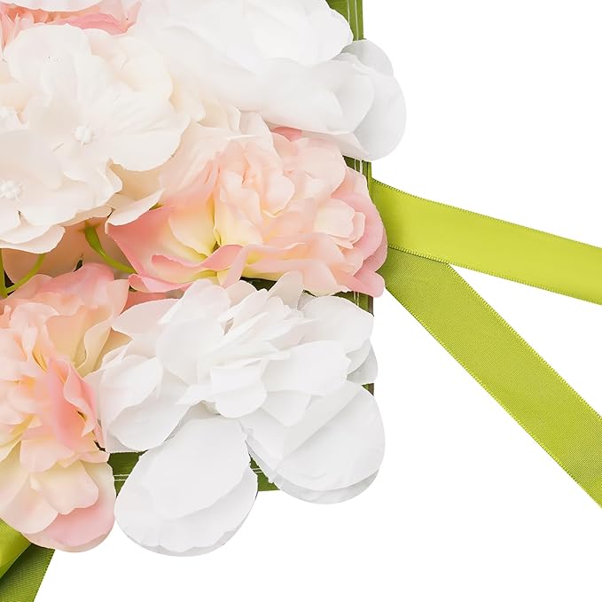 CNCEST Artificial Flower Wall Panels, Flower Wall Mat Silk Rose Flower Panels, Artificial Flower Wall Background (Green+White+Champagne)