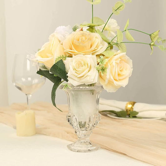 Efavormart 2 Pack Clear Glass Flower Vases in Classic Roman Urn Style, Mini Pedestal Vase Table Centerpieces - 6"