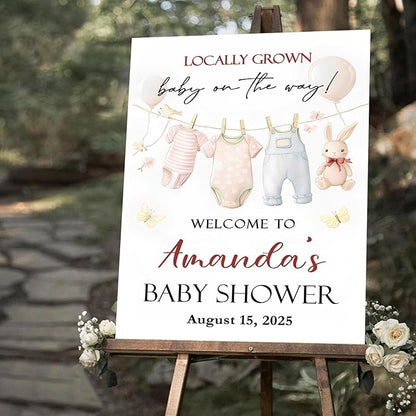 Personalized Baby Shower Welcome Sign For Outdoor, Custom Rabbit Balloon Baby Shower Yard Sign Decorations, Locally Grown On The Way Sign, Fashion Decorations Theme For Girl, Birthday Yard Sign Template