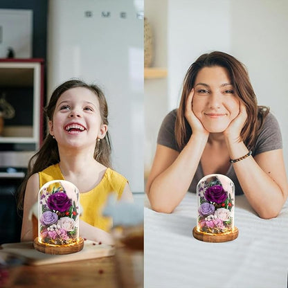Forever Flowers with Symbolic Ladybugs: Preserved Flowers Gift for Women-Romantic Table Centerpiece-Valentines, Anniversary, Mothers Gifts for Her-Flowers for Delivery Prime (Purple)