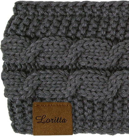 Loritta Womens Ear Warmers Headbands Winter Warm Fuzzy Cable Knit Head Wrap Fleece Lined Gifts
