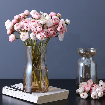 Hananona 18 Pcs Artificial Silk Rose Flowers Persian Ranunculus Bouquet Asian Buttercup,Suitable for Core Decorations,Weddings,Home (Pink, 2)