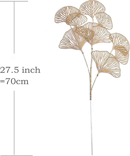 Artificial Golden Plants Fake Gold Ginkgo Leaves - Tall 27Inch 2 Pack, Faux Apricot Leaf Christmas Decor Plant Simulation Bushes for Indoor Outdoor Xmas Party Wedding Table Centerpiece DIY Decoration