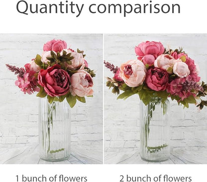 Flojery Silk Peony Bouquet Vintage Artificial Peonies Flower for Home Wedding Party Decor (1pcs, Dark Pink)
