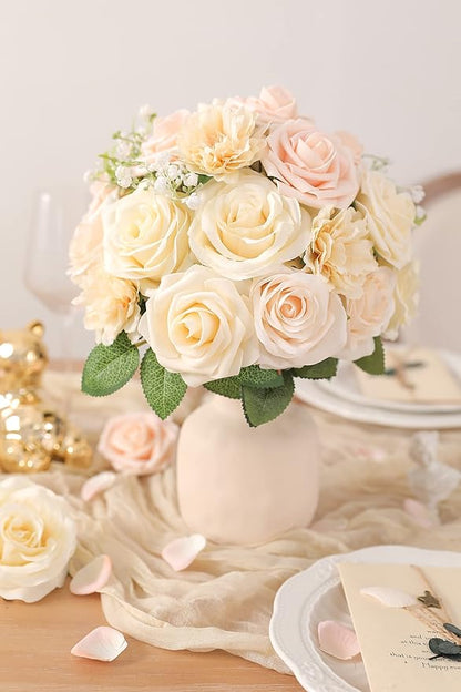 YYHUAWU Champagne Artificial Flowers Box Set Gradient Color Foam and Silk Fake Flowers with Stems for DIY Wedding Bridesmaid Bridal Bouquets Centerpieces Party Home Decoration