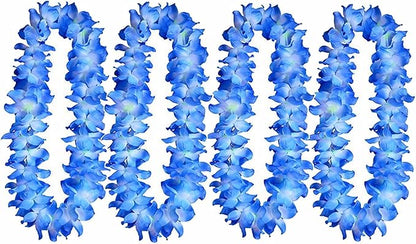 ALIMITOPIA Hawaiian Hula Leis Dance Wreath Garland Artificial Flowers Fabric Neck Loop for Luau Party Costumes (Blue;4pcs)