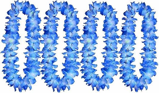 ALIMITOPIA Hawaiian Hula Leis Dance Wreath Garland Artificial Flowers Fabric Neck Loop for Luau Party Costumes (Blue;4pcs)