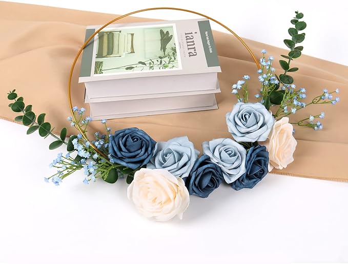 DEEMEI 18pcs Babys Breath Artificial Flowers Fake Eucalyptus Leaves Flowers Bouquet Artificial Blue Gypsophila Bouquets Real Touch Faux Flowers for Wedding Floral Arrangement Party Home Decoration