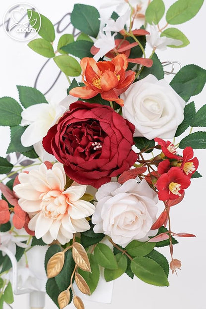 Pack of 2 Wedding Arch, Artificial Flowers, Wedding Decor，Flower Garland Be Suited to Banquet, Party, Reception Entrance Welcome Sign and Background Decoration(White red)