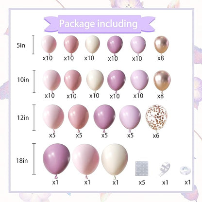 Dusty Purple Balloon Arch Kit, 152Pcs Dusty Pink White Sand Lavender Lilac Light Purple Champagne Gold Confetti Balloons for Baby Bridal Shower Wedding Engagement Birthday Party Decorations