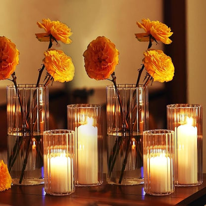 PHOSPHOR 24 Pcs Hurricane Candle Holders for Pillar Candle 6'', 8'', 10'' Tall Glass Cylinder Centerpieces Vases Floral