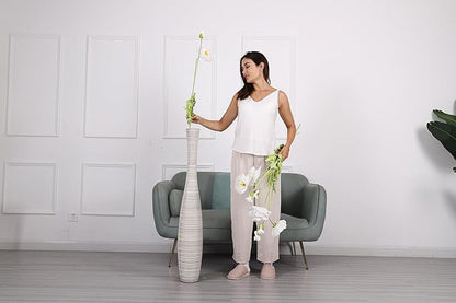 Leewadee Decorative Tall Floor Vase for Living Room Decor, 41 inches, White Wash, Resin