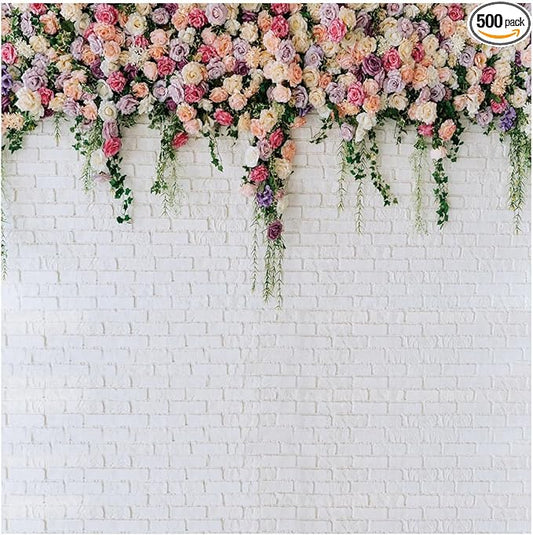 10X10FT White Brick with Flowers Backdrop Occasions Mother's Day Wedding Bridal Shower Birthday Party Banner Background Supplies DH-357