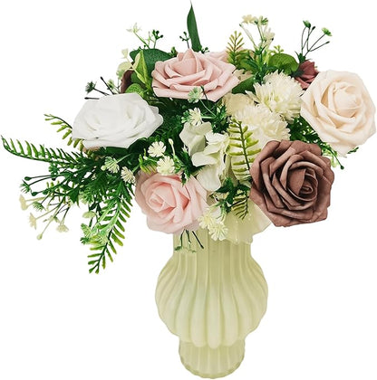Artificial Flowers 25pcs Roses, Shade of Rouge Foam Fake Rose Faux Flower for DIY Wedding Bouquets Bridal Shower Centerpieces Floral Arrangements Party Tables Home Decorations