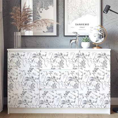 Orainege Gray Peel and Stick Floral Wallpaper Self Adhesive Contact Paper Waterproof 17.7 in x 196.8 in Removable Wallpaper for Bedroom, Bathroom, Cabinets