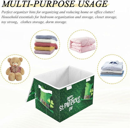 senya St. Patrick's Day Storage Baskets Collapsible Storage Bins with Lids, Saint Patrick's Day and Green Hat on Shamrock Storage Boxes Clothes Baskets for Organizing