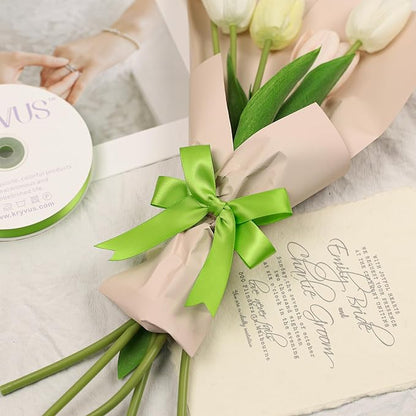 Apple Green Satin Ribbon, Double Faced 7/8 Inch X 25 Yards Apple Green Ribbon, Premium Satin Ribbon for Gift Wrapping, Crafts, Hair Bow Making, Sewing, Flower Bouquet, Wedding Party Decor
