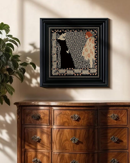 Vintage Framed 3D Textured Wall Art 16x16 Modern Vintage Geometric Silhouette Design, Sandstone Surface Abstract Retro Patterns Decorative Black Frame, Home Hallway Office Decor