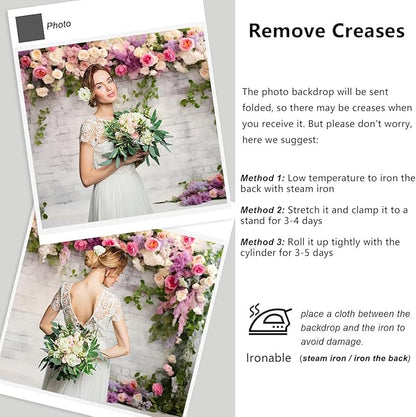 YongFoto Retro White Brick Wall Floral Arch Backdrop 15x10ft Rose Flowers Vine Leaves Photography Background Birthday Bridal Shower Wedding Party Banner Room Decor Portraits Photoshoot Wallpaper