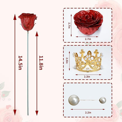 Glitter Roses Bouquet, Shiny Artificial Roses Flowers with Stems DIY Fake Glitter Flowers Bouquet for Valentine's Day, Anniversary, Graduation, Birthday, 36 Roses (Red)