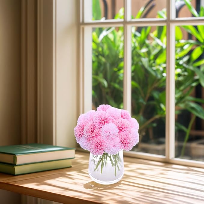 Kimura's Cabin 20Pcs Fake Mums Flowers Artificial Silk Ball Flower Faux Chrysanthemum Wedding Arrangements Bouquets Home Garden Table Centerpieces (Pink Light Pink)